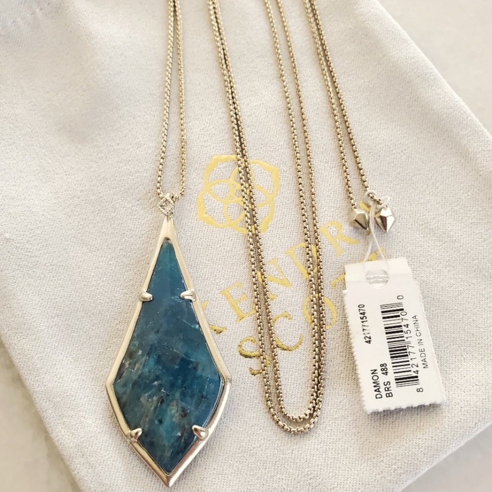 Kendra Scott Damon Pendant Necklace Aqua Apatite NWT